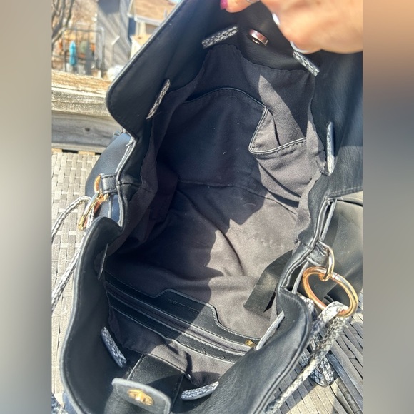 Badgley Mischka Black Snake Vegan Leather Tote Hobo Bag - Picture 12 of 14